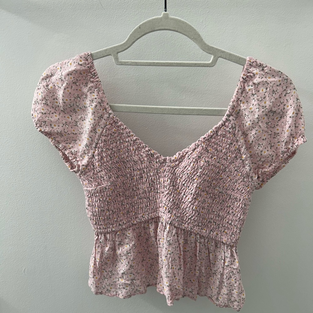 Hollister Pink Floral Babydoll Top